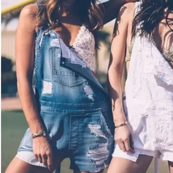 Hudson Jeans Florence Shortall Overalls Shorts Southpaw Boho Casual Distressed - Picture 13 of 13